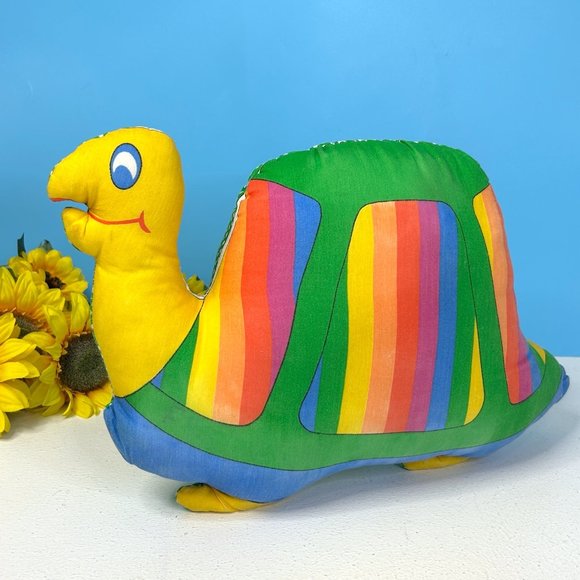 RARE Colorful Rainbow Turtle Cloth 15"x9" Plush Stuffed Animal Toy - Picture 1 of 6